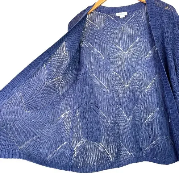 Sundance Linen Blend Open Knit Cardigan Chevron Blue Relaxed Boho in Blue W's Sm - Picture 4 of 7